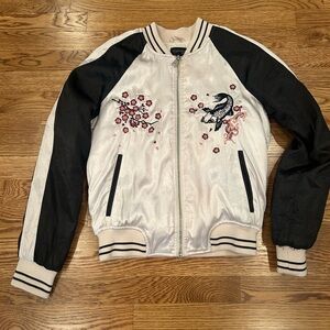Topshop Black and pink  Embroidered Bomber Jacket